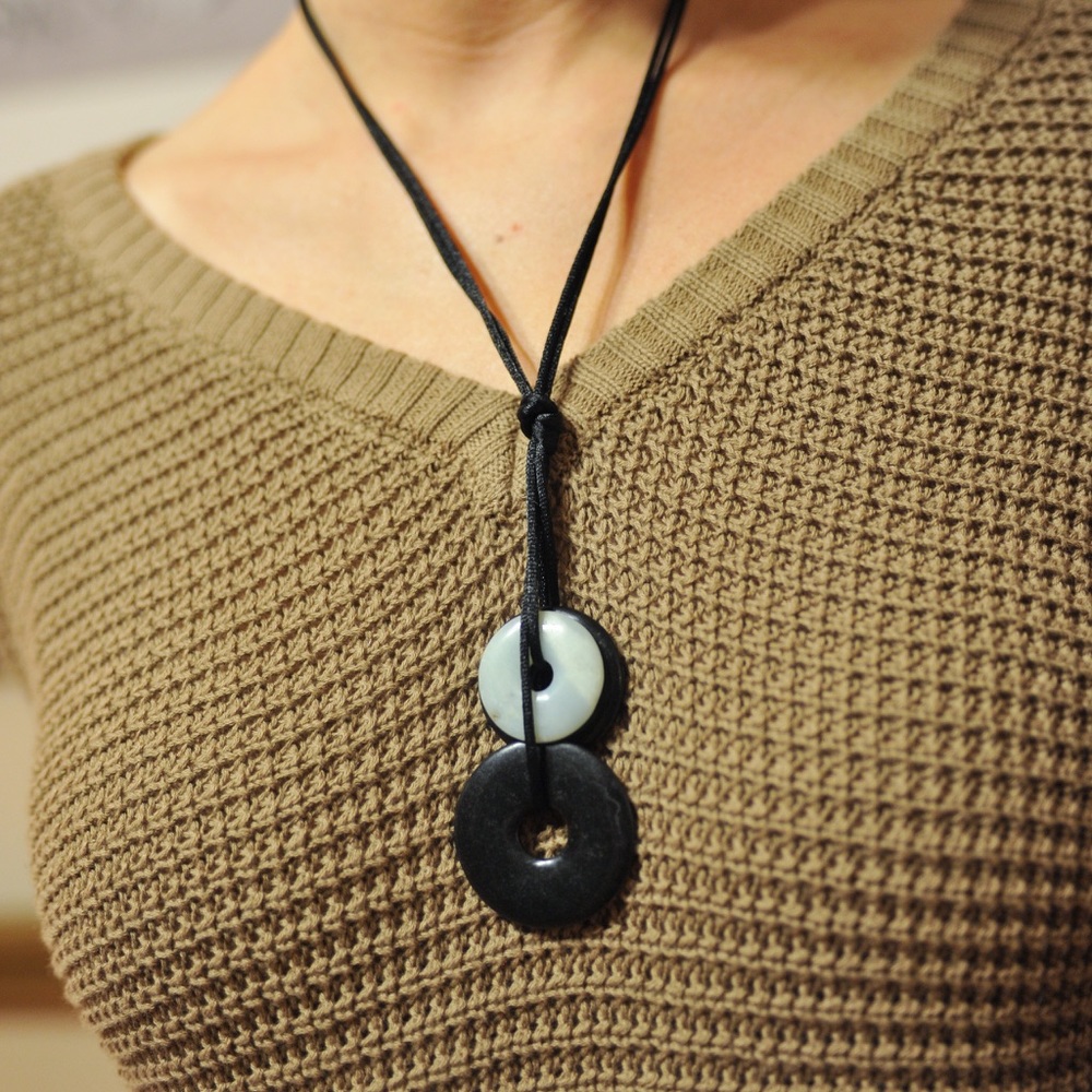 Stone necklace with black cord